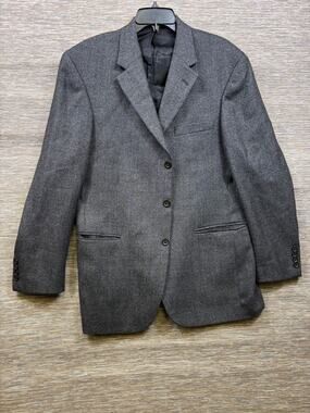 Andrew Fezza Blazer Mens Size 44 Gray Check Tweed Three Button Sport Coat Jacket